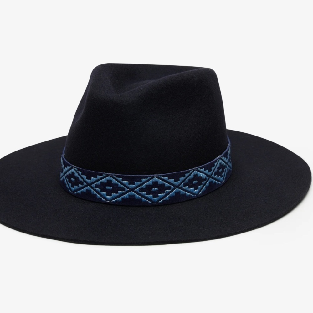 Anthropologie Wyeth Navy Fedora Hat with Blue Patterned Band O/S - Picture 1 of 3